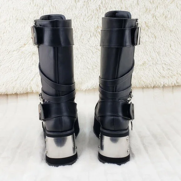 NIB DEMONIA Trashville 250 Multi Strap Goth Punk Rock 3.25 Platform Boot Black